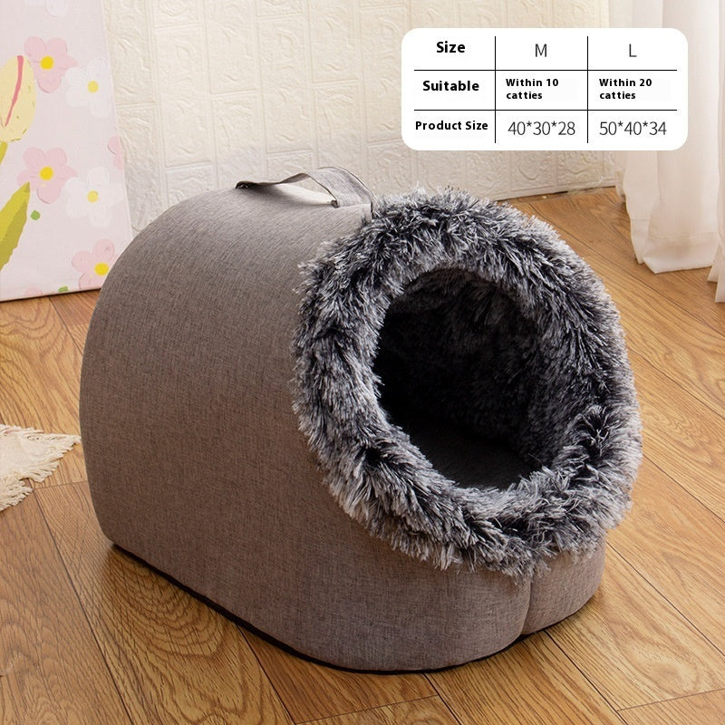 Fleece-lined Closed Sleeping Bag for Cats