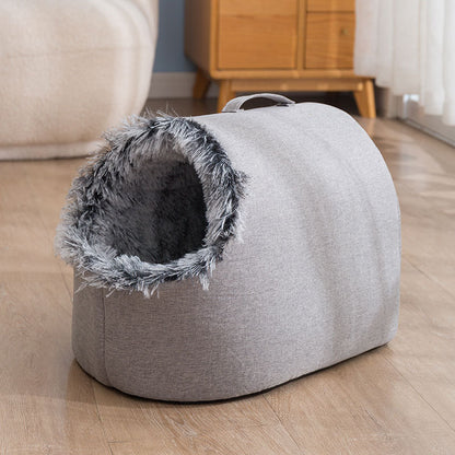 Fleece-lined Closed Sleeping Bag for Cats