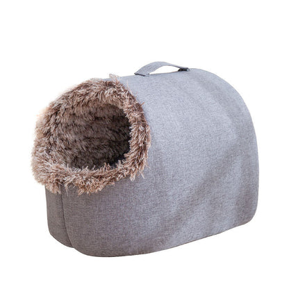 Fleece-lined Closed Sleeping Bag for Cats