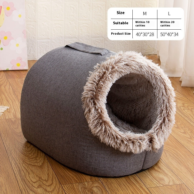 Fleece-lined Closed Sleeping Bag for Cats