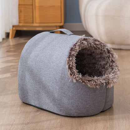 Fleece-lined Closed Sleeping Bag for Cats