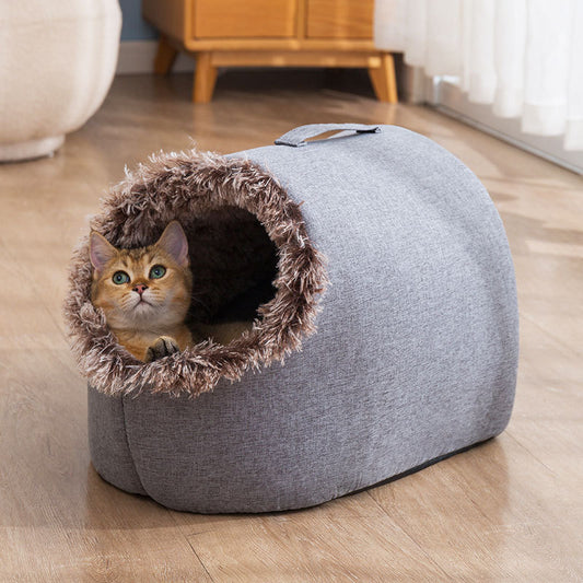 Fleece-lined Closed Sleeping Bag for Cats